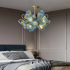 Peacock Blue Glass Chandelier – Elegant Statement Lighting-Ceiling Chandelier