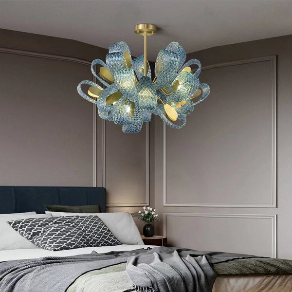 Peacock Blue Glass Chandelier – Elegant Statement Lighting-Ceiling Chandelier
