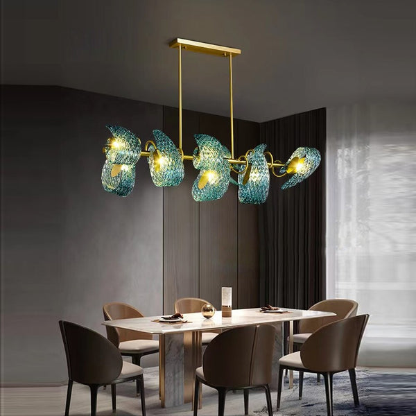 Peacock Blue Glass Chandelier – Elegant Statement Lighting-Ceiling Chandelier