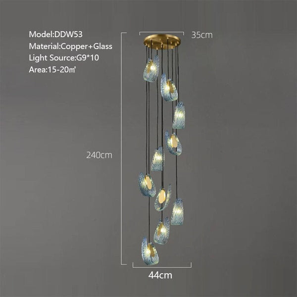Peacock Blue Glass Chandelier – Elegant Statement Lighting-Ceiling Chandelier