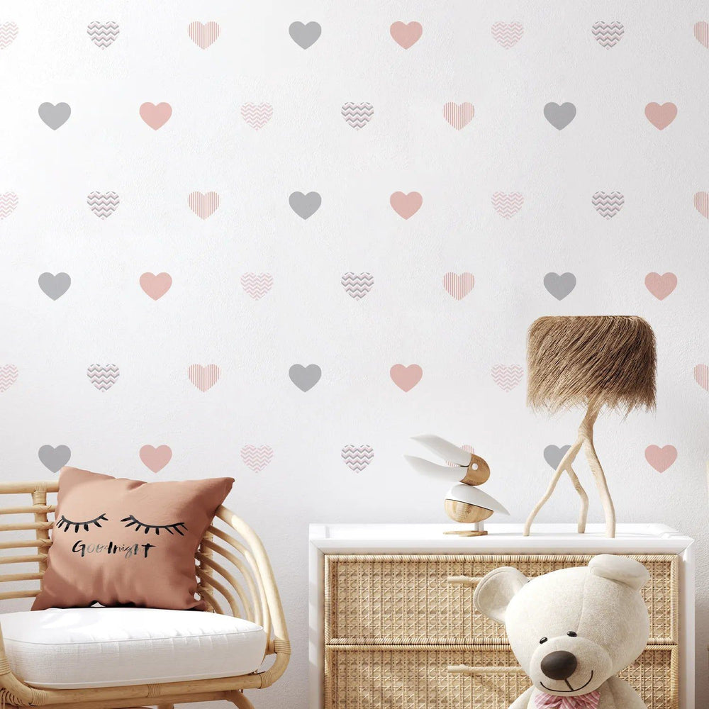 Pink Boho Heart Wall Stickers - Removable Nursery Decals for Girls' Bedroom-