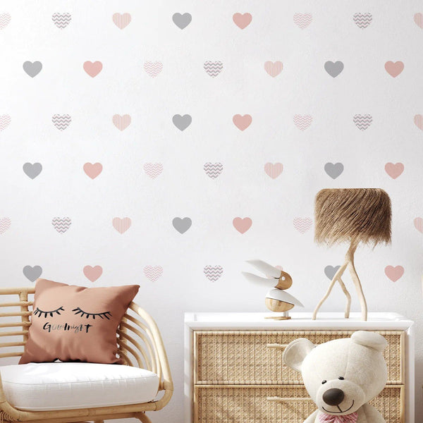 Pink Boho Heart Wall Stickers - Removable Nursery Decals for Girls' Bedroom-