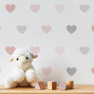 Pink Boho Heart Wall Stickers - Removable Nursery Decals for Girls' Bedroom-