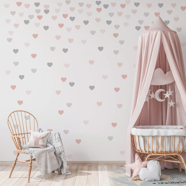 Pink Boho Heart Wall Stickers - Removable Nursery Decals for Girls' Bedroom-