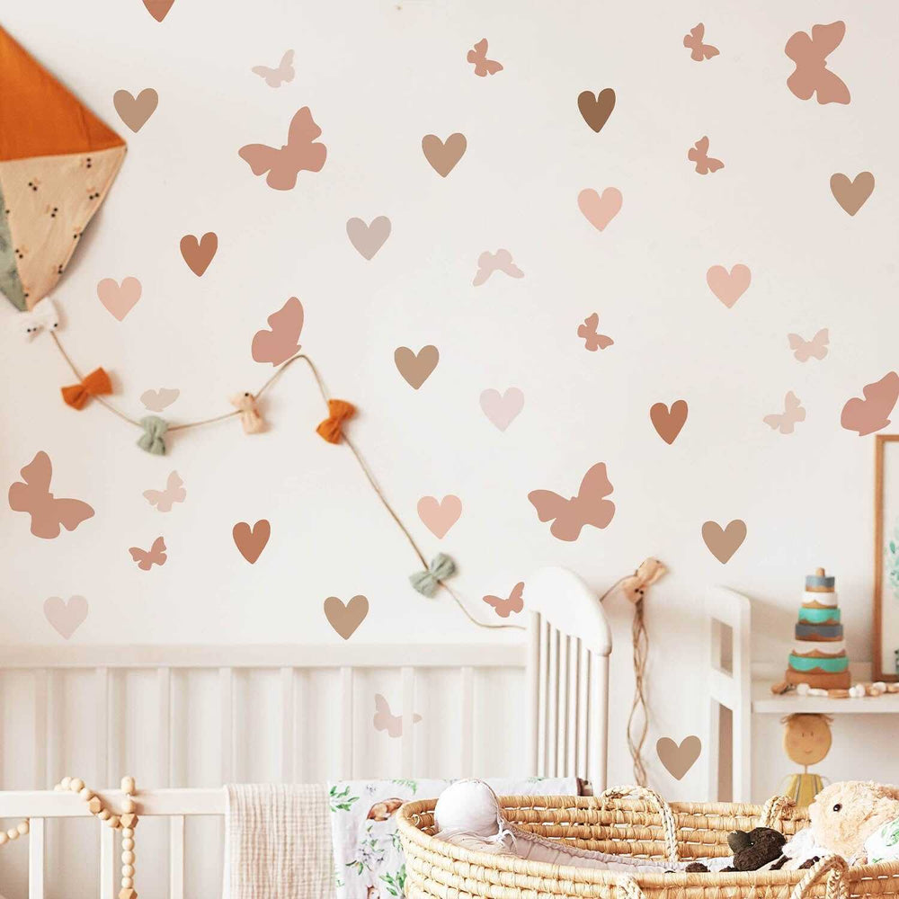 Pink Butterfly Boho Heart Stickers: Kids Wall Decal-Kids Nursery Bohemian Wall Decals