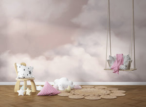 Pink Clouds - Girls Room Wallpaper Mural-Kids Room Wallpaper