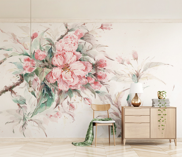 Pink Floral Blossom Wallpaper Mural-Flower & Leaf Wallpaper