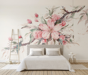 Pink Flowers Stem Blossom Wallpaper Mural-Flower & Leaf Wallpaper