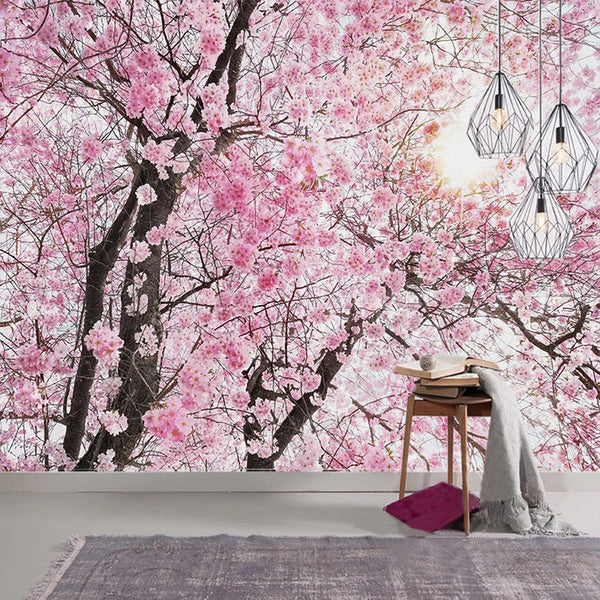 Pink Flowers Wallpaper Mural: Transform Your Space-Trees Wallpaper