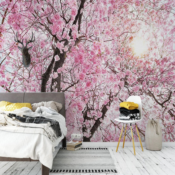 Pink Flowers Wallpaper Mural: Transform Your Space-Trees Wallpaper