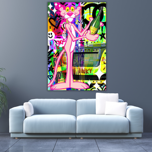 Pink Panther Enjoying Champagne Canvas Poster Canvas Wall Art-Wall Posters