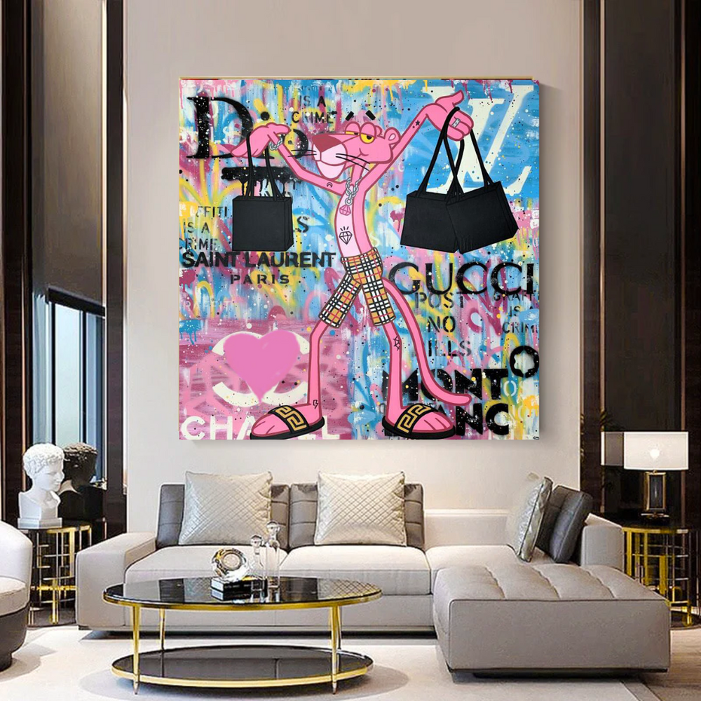 Pink Panther Shopping Canvas Wall Art-Wall Posters