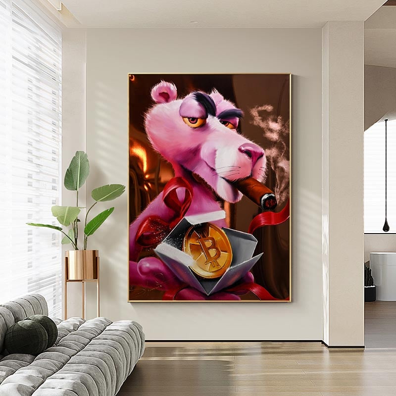 Pink Panther Wall Art - Vibrant Smoking Artwork-Wall Posters