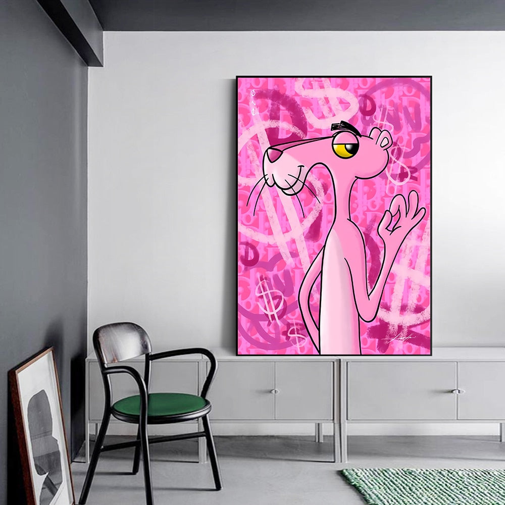 Pink Panthers Posing Graffiti Canvas Wall Art-Wall Posters