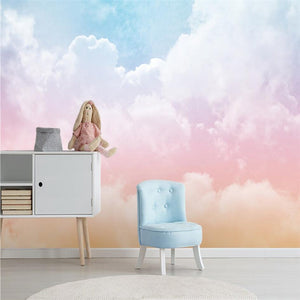 Pink and Blue Clouds Nursery Wallpaper-Kids Room Wallpaper