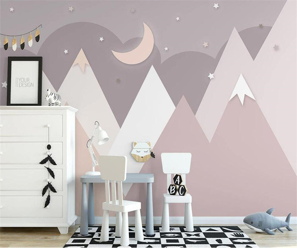 Pinkish Mountains Nursery Wallpaper-Kids Room Wallpaper
