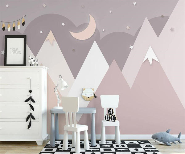 Pinkish Mountains Nursery Wallpaper-Kids Room Wallpaper