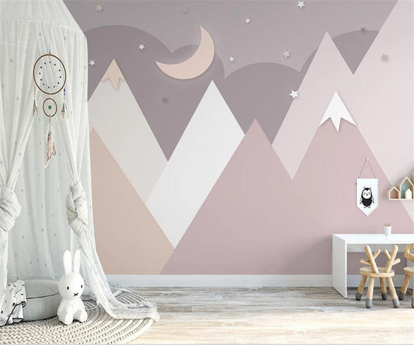 Pinkish Mountains Nursery Wallpaper-Kids Room Wallpaper
