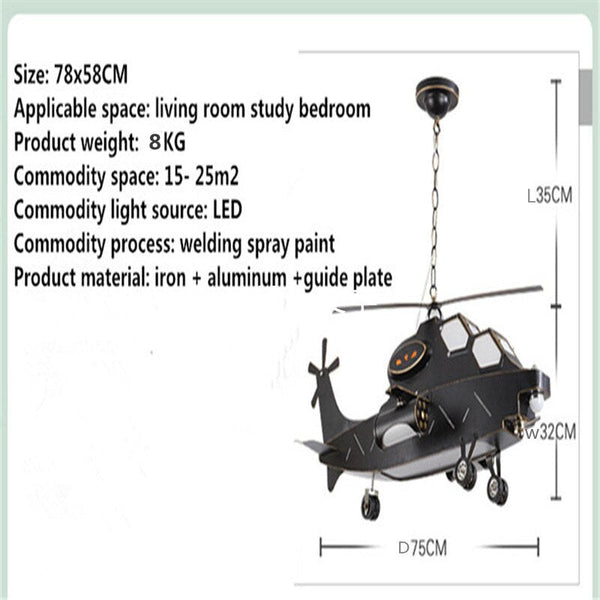 Plane Helicopter Pendant Light - Unique Aircraft Design-Kids Room Nursery Lighting