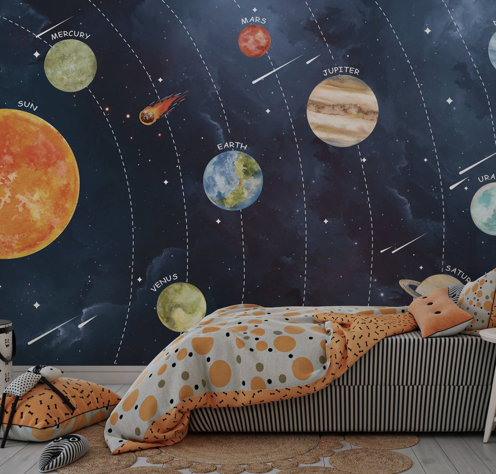 Planets: Kids Room Wallpaper Mural – Explore the Cosmos-Kids Room Wallpaper