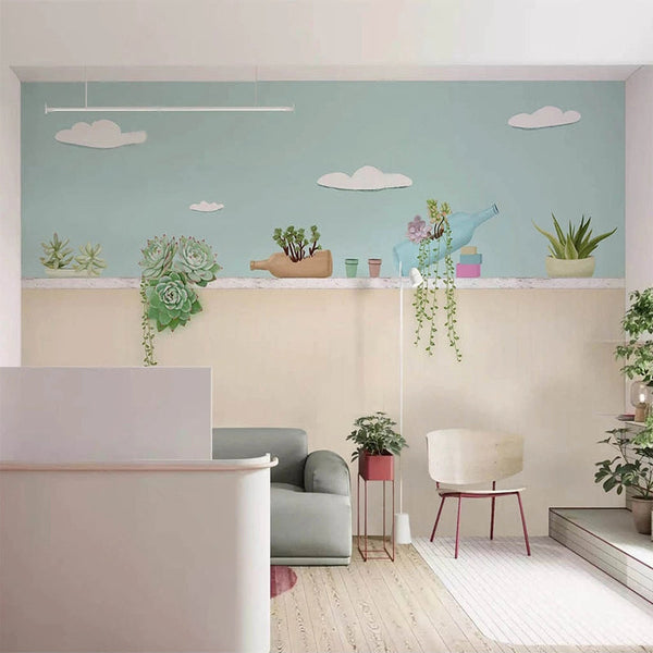 Plants Pots on Wall Nursery Wallpaper - Perfect Décor-Flower & Leaf Wallpaper
