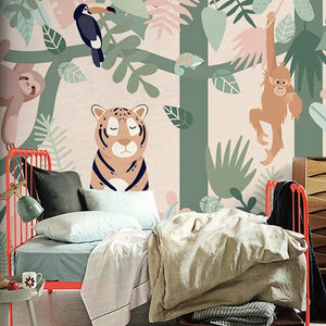 Playful Jungle Friends Wallpaper-Kids Room Wallpaper