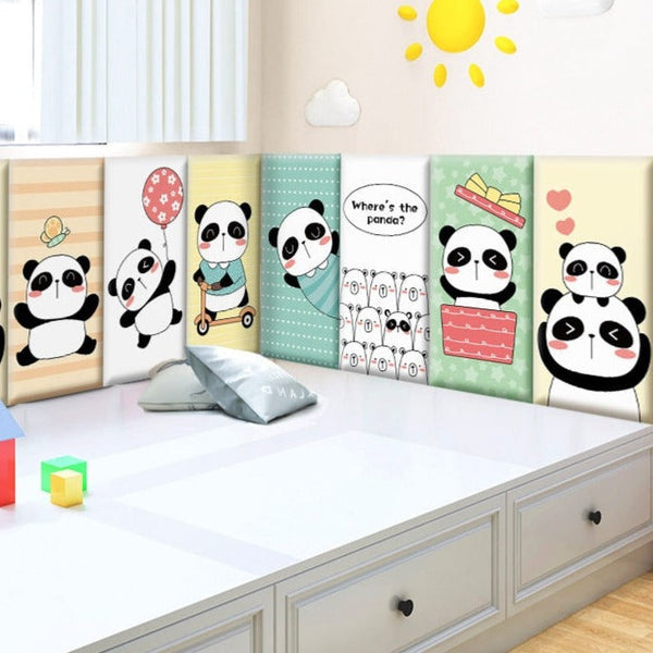 Playful Jungle Pandas Kids Wall Padded Safety Cushions-Anti Collision Padded Wall Stickers