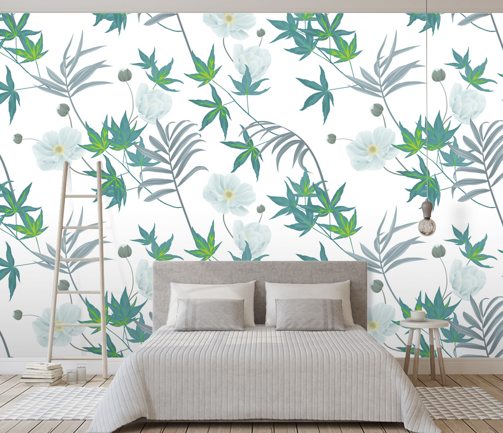 Pointed Leaves: Leaves Pattern Wallpaper Mural-Flower & Leaf Wallpaper