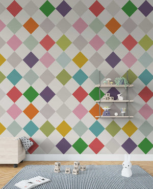 Polka Squares: Living Room Wallpaper Mural-Geometric Shapes Wallpaper