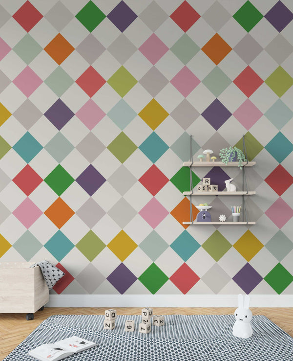 Polka Squares: Living Room Wallpaper Mural-Geometric Shapes Wallpaper