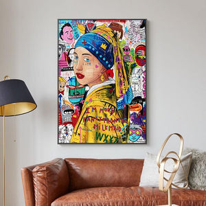 Pop Poster Girl With The Pearl Canvas Wall Art-Wall Posters