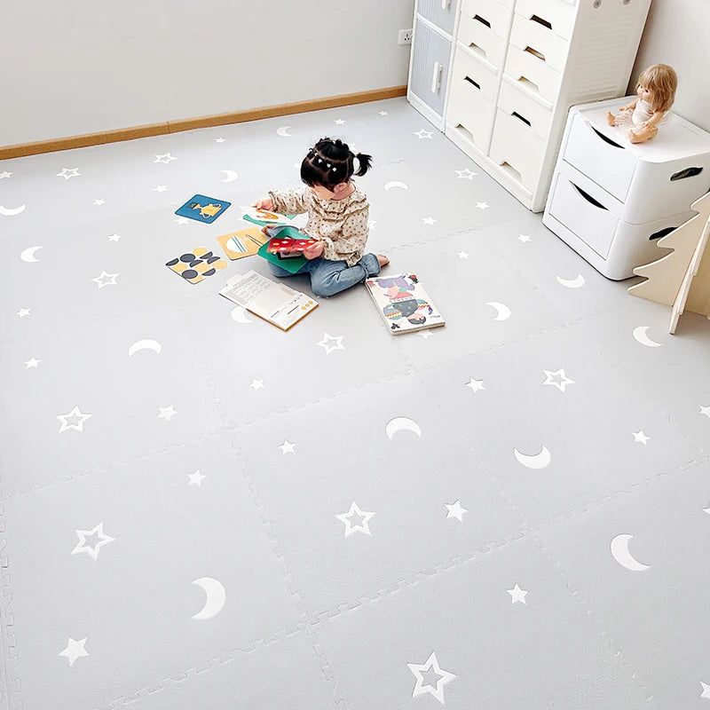Puzzle Play Mat Tiles – Grey Moon and Stars Boho Theme-Toddler Play Mats