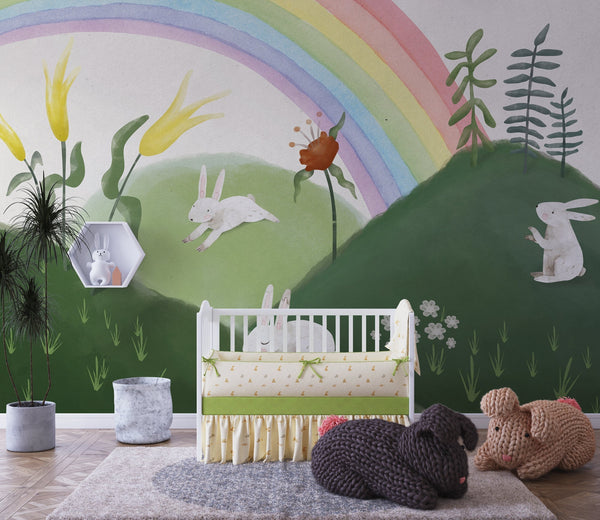 Rabbit in Garden - Kids Room Wallpaper Mural-Kids Room Wallpaper