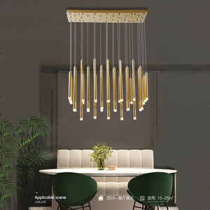 Rectangle LED Restaurant Chandelier - Modern Golden Hanging Lamp-Kitchen Island