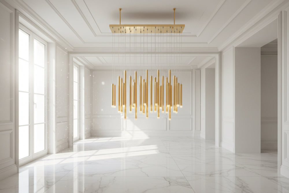 Rectangle LED Restaurant Chandelier - Modern Golden Hanging Lamp-Kitchen Island