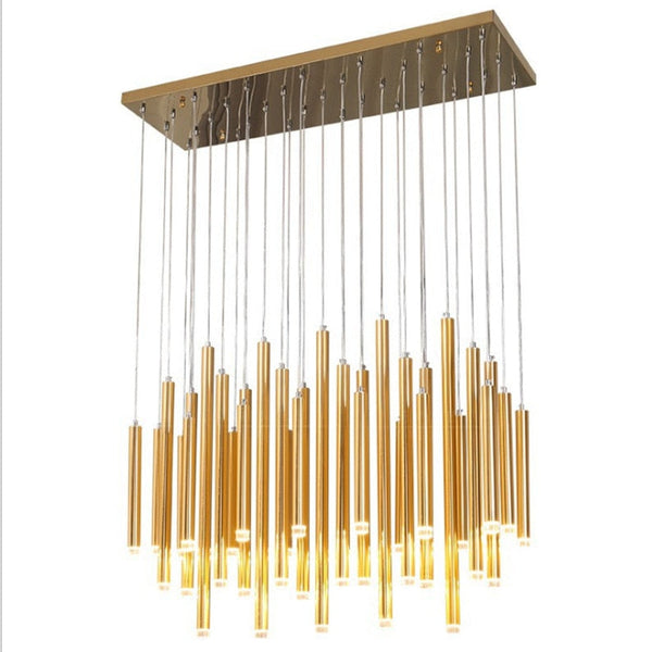 Rectangle LED Restaurant Chandelier - Modern Golden Hanging Lamp-Kitchen Island