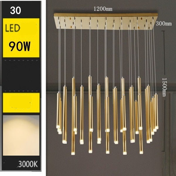 Rectangle LED Restaurant Chandelier - Modern Golden Hanging Lamp-Kitchen Island