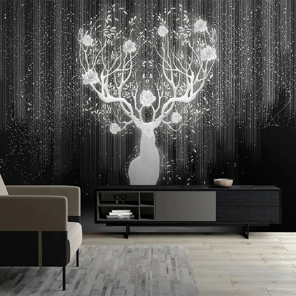Reindeer Magic Wallpaper: Blend of Festive Charm-Flower & Leaf Wallpaper