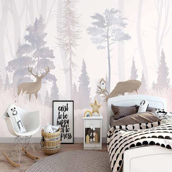 Reindeers in the Forest Nursery Wallpaper-Kids Room Wallpaper