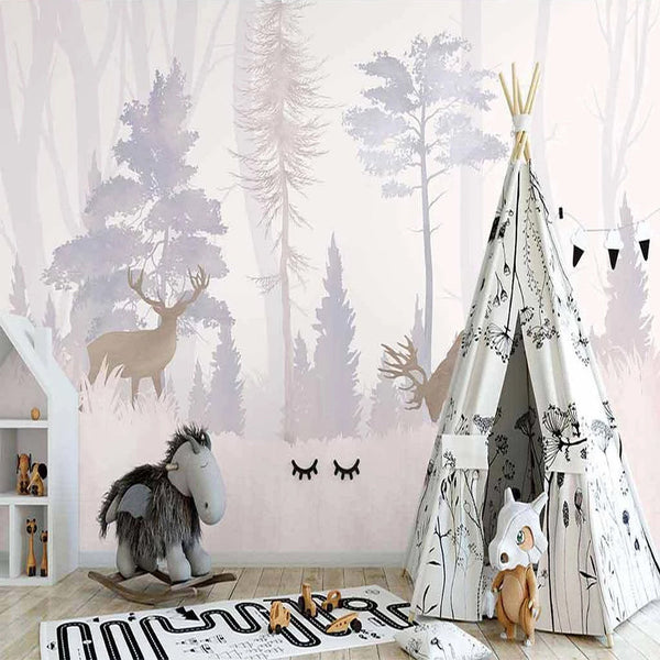 Reindeers in the Forest Nursery Wallpaper-Kids Room Wallpaper