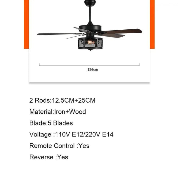 Retro Black Ceiling Fan Drum Style Wood Blades-Ceiling Fans