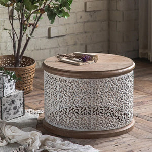 Retro Round Pine Wood Coffee Table Set of 3-Coffee Table