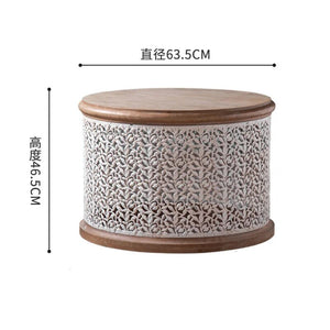 Retro Round Pine Wood Coffee Table Set of 3-Coffee Table