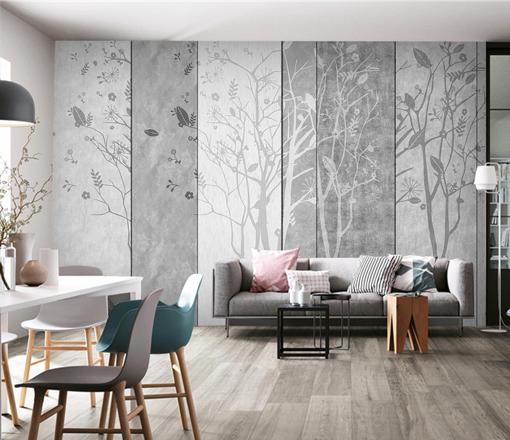 Retro Woods Theme Design: Tree Planks Wallpaper Murals-Trees Wallpaper