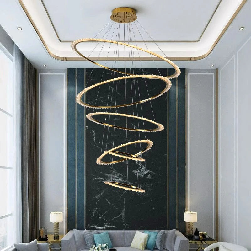 Rings Crystal LED Staircase Chandelier: Elegance-Staircase Chandelier