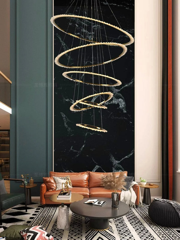 Rings Crystal LED Staircase Chandelier: Elegance-Staircase Chandelier