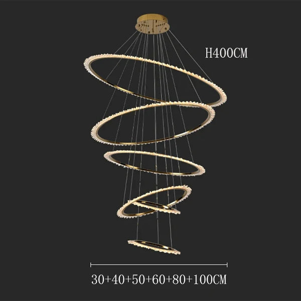 Rings Crystal LED Staircase Chandelier: Elegance-Staircase Chandelier