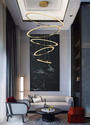 Rings Crystal LED Staircase Chandelier: Elegance-Staircase Chandelier