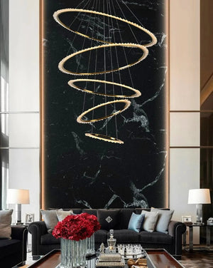 Rings Crystal LED Staircase Chandelier: Elegance-Staircase Chandelier