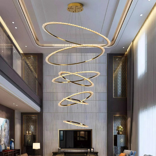 Rings Crystal LED Staircase Chandelier: Elegance-Staircase Chandelier